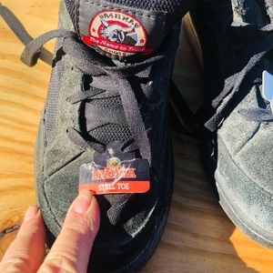 Black suede Tennis shoes with steel‎ toe and non slip soles